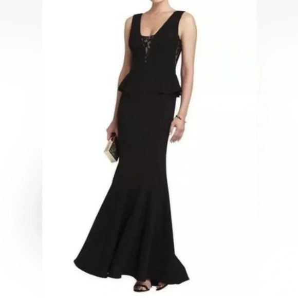NWT BCBG MAXAZRIA “Silvia” Sleeveless Peplum Black Elegant Maxi Dress Sz 0 - Picture 1 of 16
